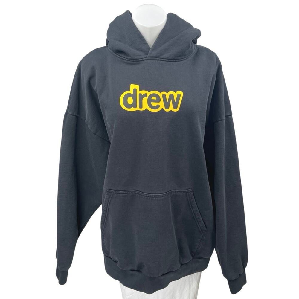 Drew House Black Graphic Logo Long Sleeve Hooded Hoodie Sweater Sweatshirt Top L